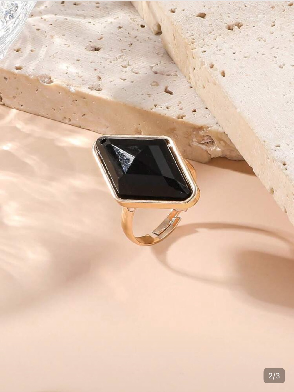 Gold Ring Phone Stand with Black Gem Accent